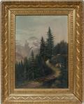 012464 AMERICAN SCHOOL OIL ON BOARD MOUNTAIN SCAPE