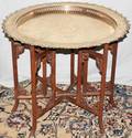 011617 CHINESE BRASS TEAKWOOD TRAY TOP TABLEW295