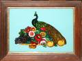 122509 FOIL PICTURE DEPICTS PEACOCK FRUIT  FLOWERS