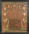 New England silk on linen needlework sampler