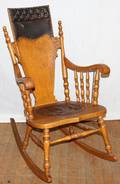 022554 LEATHER  MAPLE ROCKING CHAIR H 38 34
