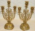 020562 BRASS THREE LIGHT CANDELABRAS H 15 W 8 14