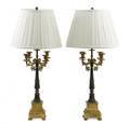 Pair of French Empire Dore Bronze Lamps 19th C