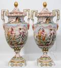 060010 FRENCH CAPO DI MONTE STYLE PORCELAIN URNS