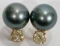042040 BLACKGREEN PEARL  YELLOW DIAMOND EARRINGS