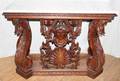 040013 BAROQUE CARVED MAHOGANY MARBLE TOP CONSOLE