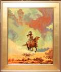 030026 CECIL SMITH OIL ON BOARD COWBOY RIDING HORSE