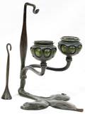 021007 TIFFANY STUDIOS BRONZE  GLASS CANDELABRUM