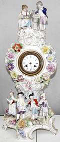 122022 DRESDEN SAXONIAN PORCELAIN MANTEL CLOCK H25