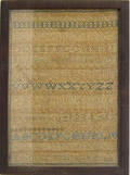 Silk on linen sampler dated 1828 wrought by Louisa Roberts