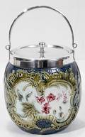 101092 ENGLISH MAJOLICA POTTERY BISCUIT JAR C1880
