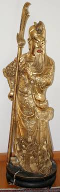 071078 CHINESE WOOD  GOLD LEAF STANDING WARRIOR