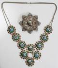 071067 IRANIAN SILVER  ENAMEL BROOCH AND NECKLACE