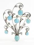Faberge Turquoise  Diamond Floral Brooch