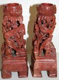 070108 CHINESE CARVED SOAPSTONE CANDLESTICKS H 6