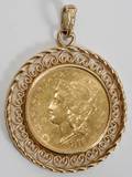 061162 GOLD 20 LIBERTY HEAD COIN IN A PENDANT MOUNT