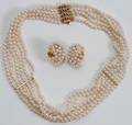 061153 PEARL NECKLACE WDIAMOND CLASP  EARRINGS