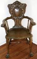 061138 HANDCARVED WALNUT ARMCHAIR C 1900 H 39