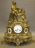 092114 FRENCH BRONZE MANTLE CLOCK H18 L145