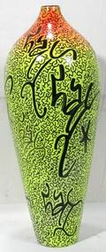 092123 LA II CERAMIC VASE INK ON GREEN  ORANGE