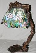 091224 ART NOUVEAU STYLE GLASS  SPELTER LAMP
