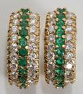 091195 18KT YELLOW GOLD EMERALD  DIAMOND EARRINGS