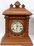 082119 EMPIRE STYLE OAK MANTLE CLOCK H 16 W 13