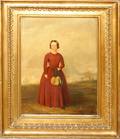 081163 ENGLISH OIL PORTRAIT OF STANDING YOUNG WOMAN