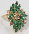 071174 14KT YELLOW GOLD EMERALD  DIAMOND RING