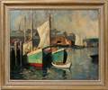 062132 STEPHAN CHIZMARIK OIL ON CANVAS HARBOR SCENE