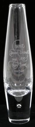 101249 STEUBEN GLASS BUD VASE WENGRAVED VERSE H8