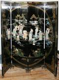071207 BLACK LACQUER  COROMANDEL FOURPANEL SCREEN