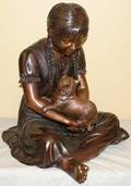062151 BRONZE SCULPTURE GIRL WITH CAT H 24 X L 20