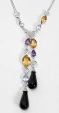 100230 18K GOLD 131CT GEMSTONE  DIAMOND NECKLACE