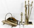 100227 BRASS LOG BASKET ANDIRONS  FIRE TOOLS