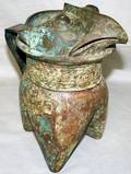 100203 CHINESE BRONZE BIRD FORMED PITCHER H9