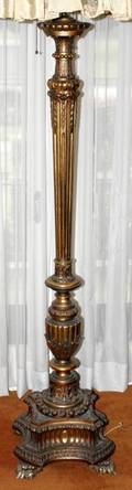 092213 CARVED WOOD  GOLD LEAF FLOOR LAMP ELECTRIFIED