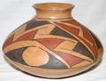 100145 POLYCHROME POTTERY VESSEL 20TH C H 5 DIA 8