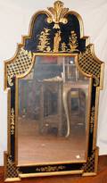 092301 JAPANNED WOOD WALL MIRROR C 1940 H 53 34