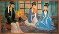 090233 CHINESE SCROLL THREE SEATED WOMEN