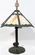 090208 SLAG CARMEL LEADED GLASS PANEL SHADE LAMP