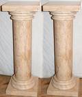 082227 BEIGE CARVED ROUND MARBLE COLUMN PEDESTALS