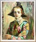 081271 ABRUZZI OIL ON CANVAS PORTRAIT OF A HARLEQUIN