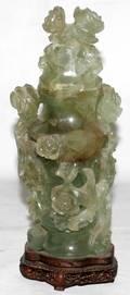 102236 CHINESE CARVED GREEN QUARTZ COVERED URN H11