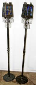 102220 LANTERN STYLE BRASS FLOOR LAMPS C1920 PAIR