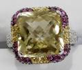 100276 LEMON QUARTZ SAPPHIRE DIAMOND  GOLD RING