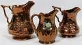 081317 ENGLISH COPPER LUSTERWARE PITCHERS THREE