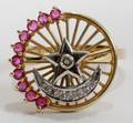 071295 14KT GOLD RUBY  DIAMOND MOON AND STAR RING