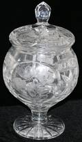 071273 CUT  ETCHED GLASS COVERED JAR MODERN H 16