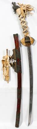 070290 JAPANESE SAMURAI SWORD BRASSLACQUER SHEATH